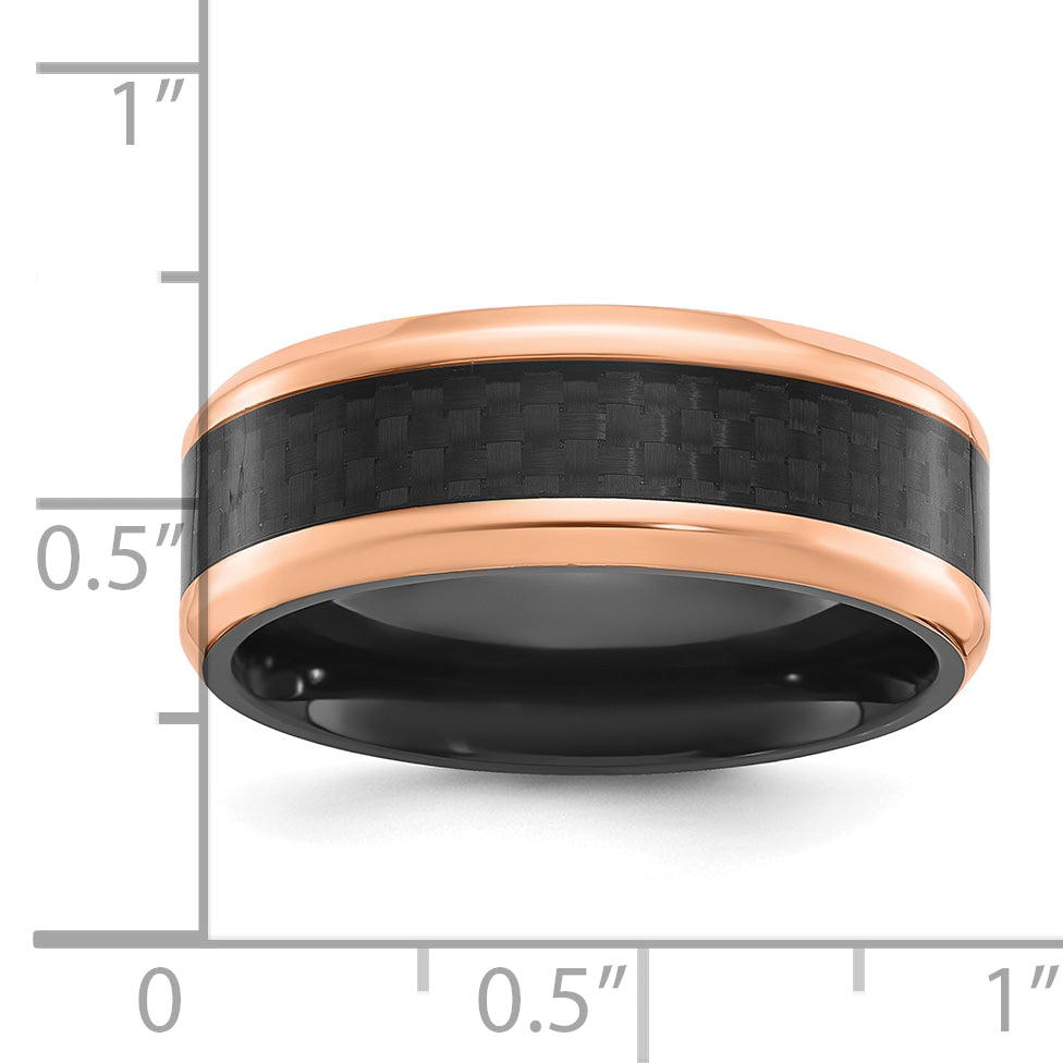 Black Zirconium Polished Rose IP-plated Edges with Black Carbon Fiber Inlay 8mm Band