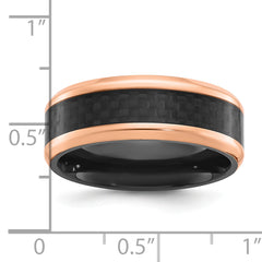 Black Zirconium Polished Rose IP-plated Edges with Black Carbon Fiber Inlay 8mm Band