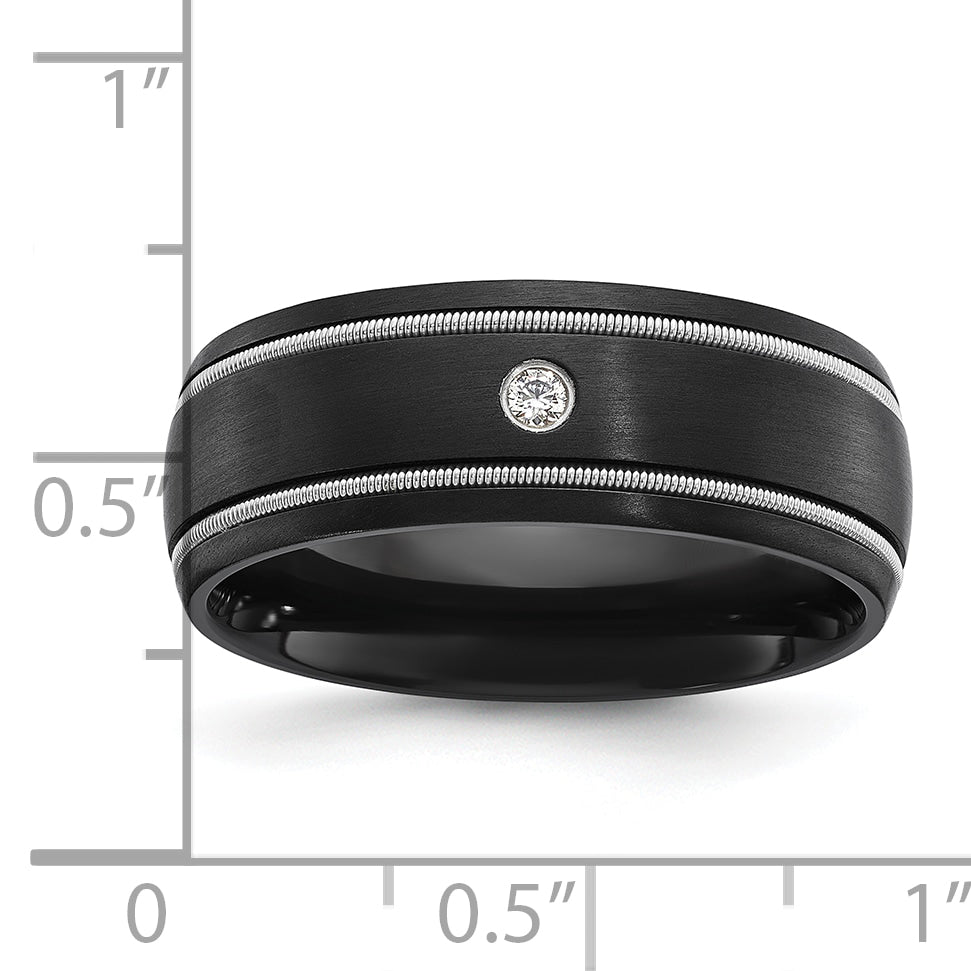 Men's Brushed Cubic Zirconia Zirconium Wedding Band 8mm
