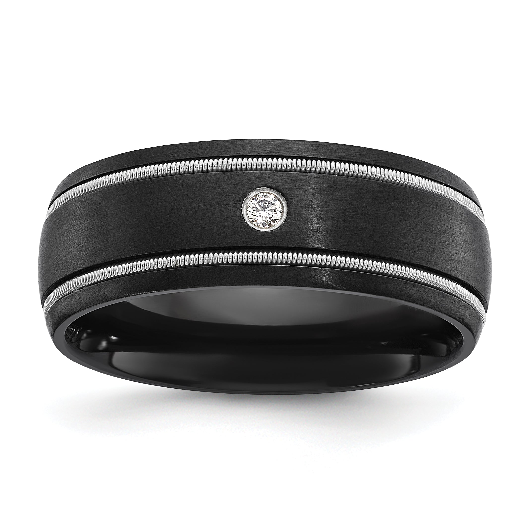 Men's Brushed Cubic Zirconia Zirconium Wedding Band 8mm Main image
