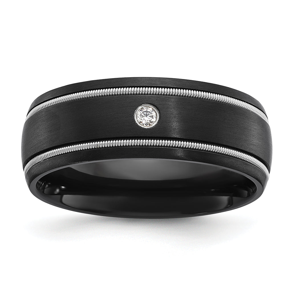 Men's Brushed Cubic Zirconia Zirconium Wedding Band 8mm