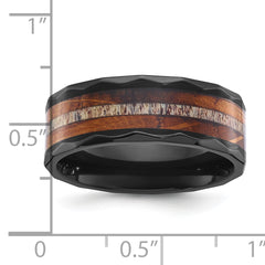 Black Zirconium Polished Faceted with Wood and Deer Antler Inlay 8mm Band