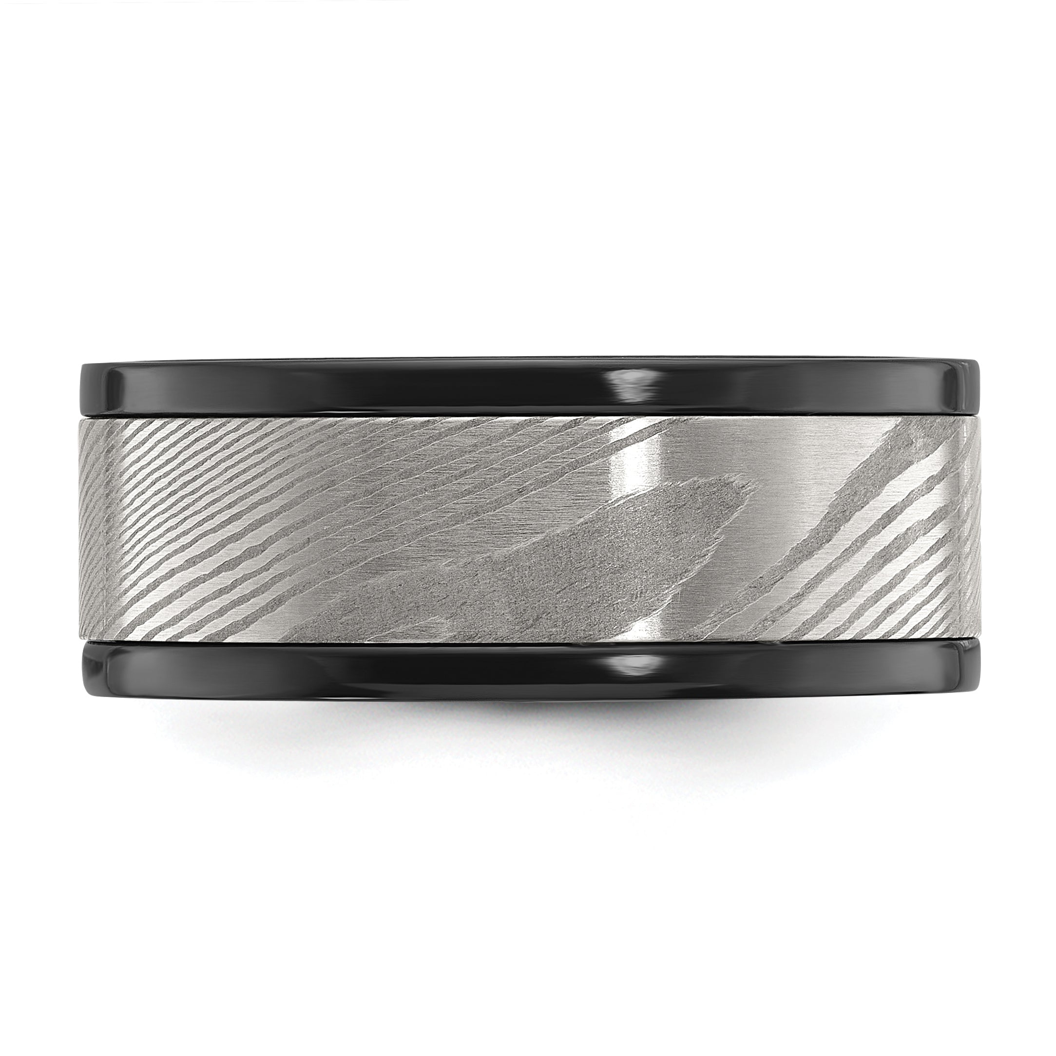 Black Zirconium Polished with Damascus Inlay 9mm Band