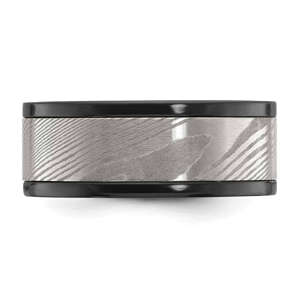 Black Zirconium Polished with Damascus Inlay 9mm Band