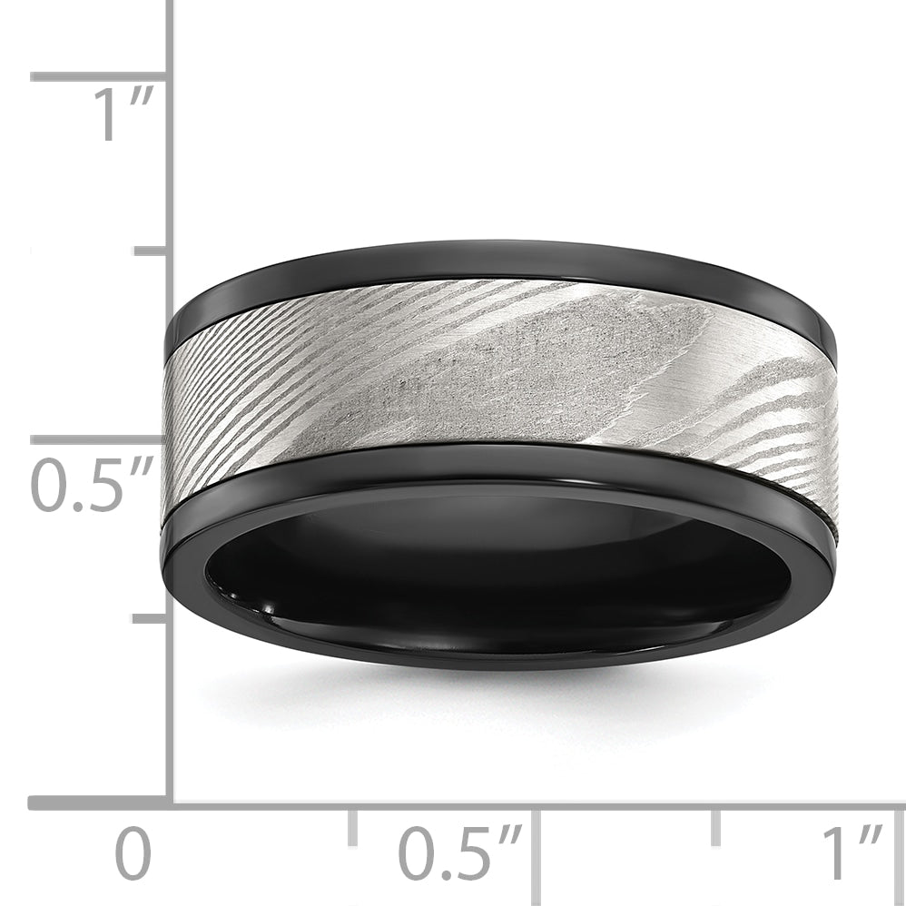 Black Zirconium Polished with Damascus Inlay 9mm Band