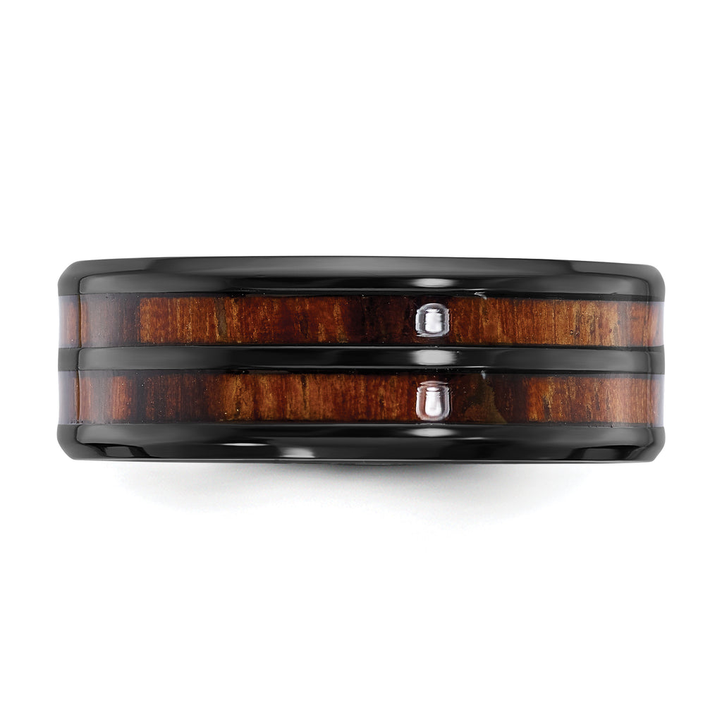 Black Zirconium Polished with Wood Inlay Center 8mm Band