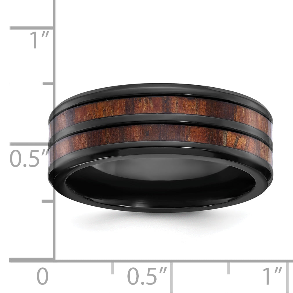 Black Zirconium Polished with Wood Inlay Center 8mm Band