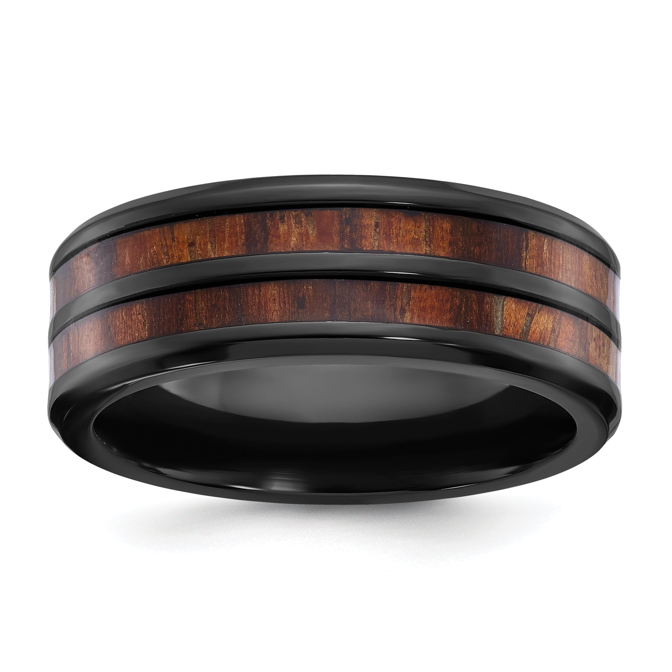 Black Zirconium Polished with Wood Inlay Center 8mm Band Main image