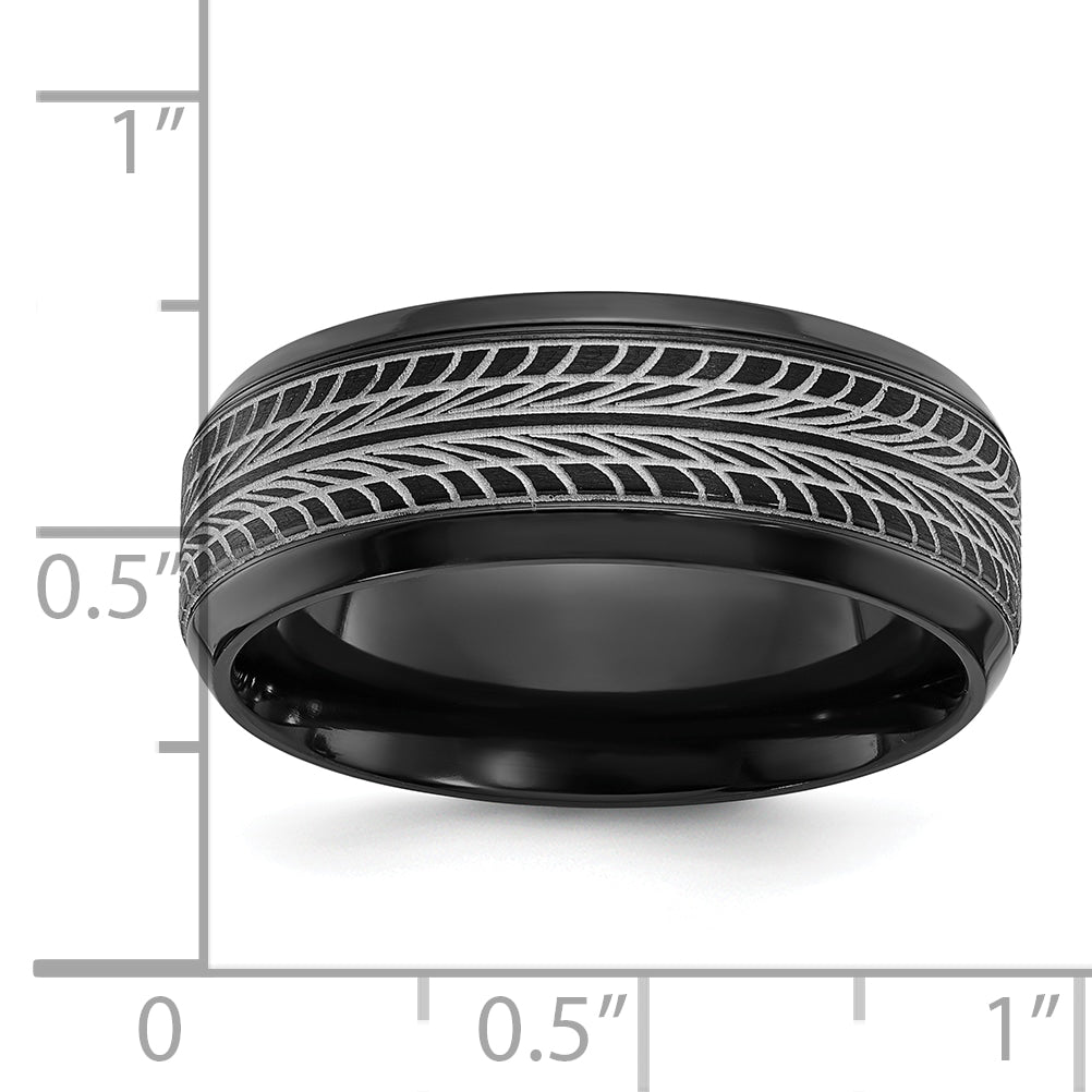 Black Zirconium Polished Lasered Tire Design 8mm Band
