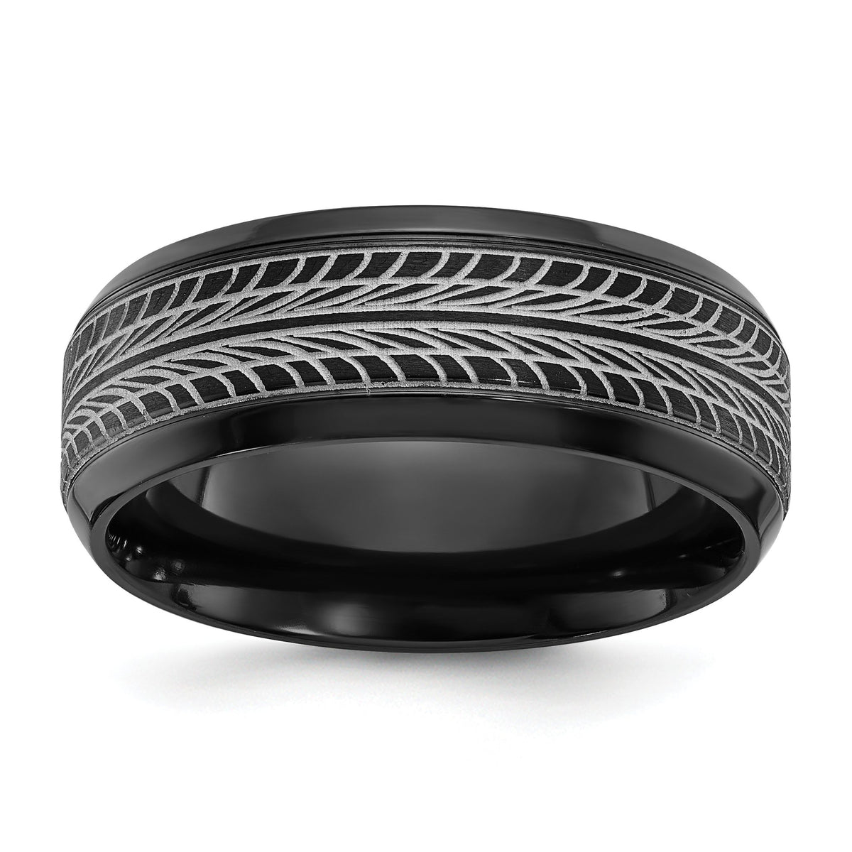 Men's Tire-Design Wedding Band in Black Zirconium, 8mm - Sophia Jewelers Main image