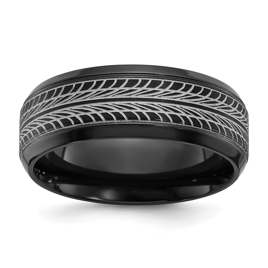 Black Zirconium Polished Lasered Tire Design 8mm Band