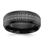 Black Zirconium Polished Lasered Tire Design 8mm Band