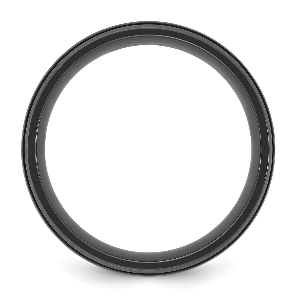 Black Ion-Plated Brushed and Polished Grooved Zirconium Ring 8mm