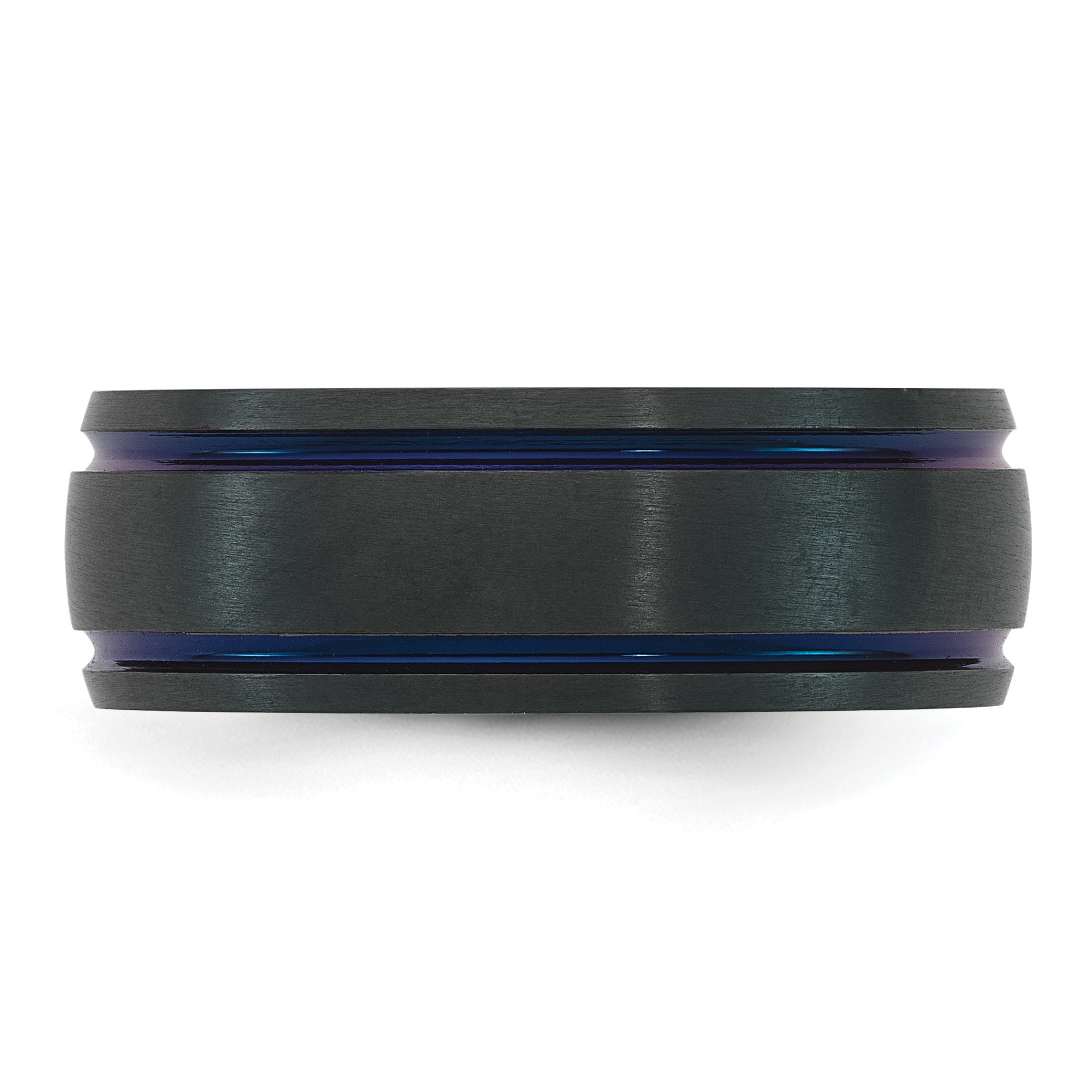 Black Ion-Plated Brushed and Polished Grooved Zirconium Ring 8mm