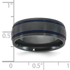 Black Ion-Plated Brushed and Polished Grooved Zirconium Ring 8mm