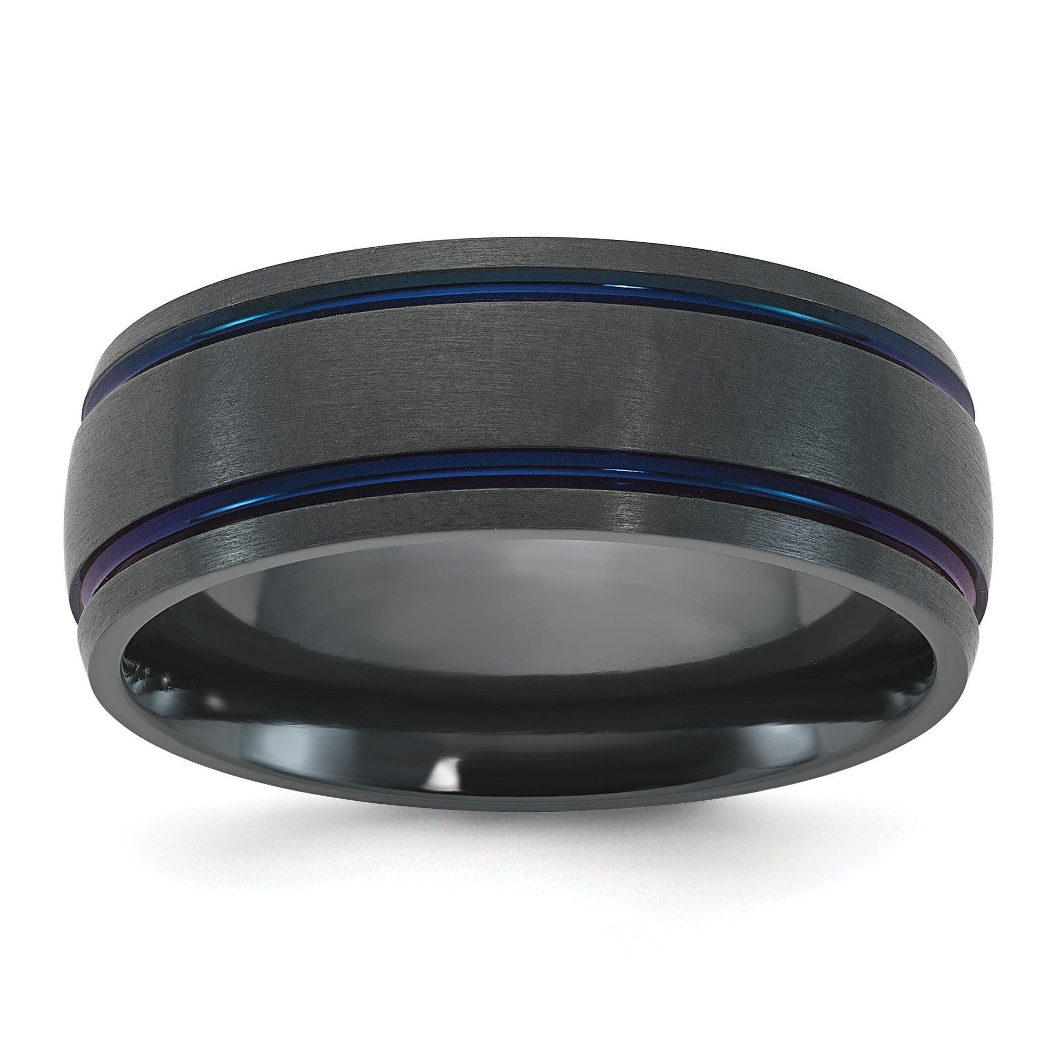 Black Ion-Plated Brushed and Polished Grooved Zirconium Ring 8mm Main image