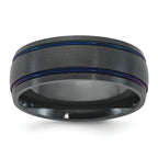 Black Ion-Plated Brushed and Polished Grooved Zirconium Ring 8mm