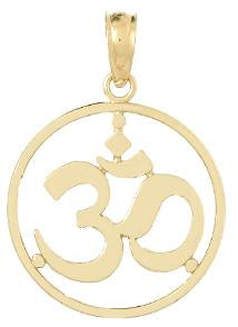 10K Cut-out Round Frame Yoga Om Symbol Pendant