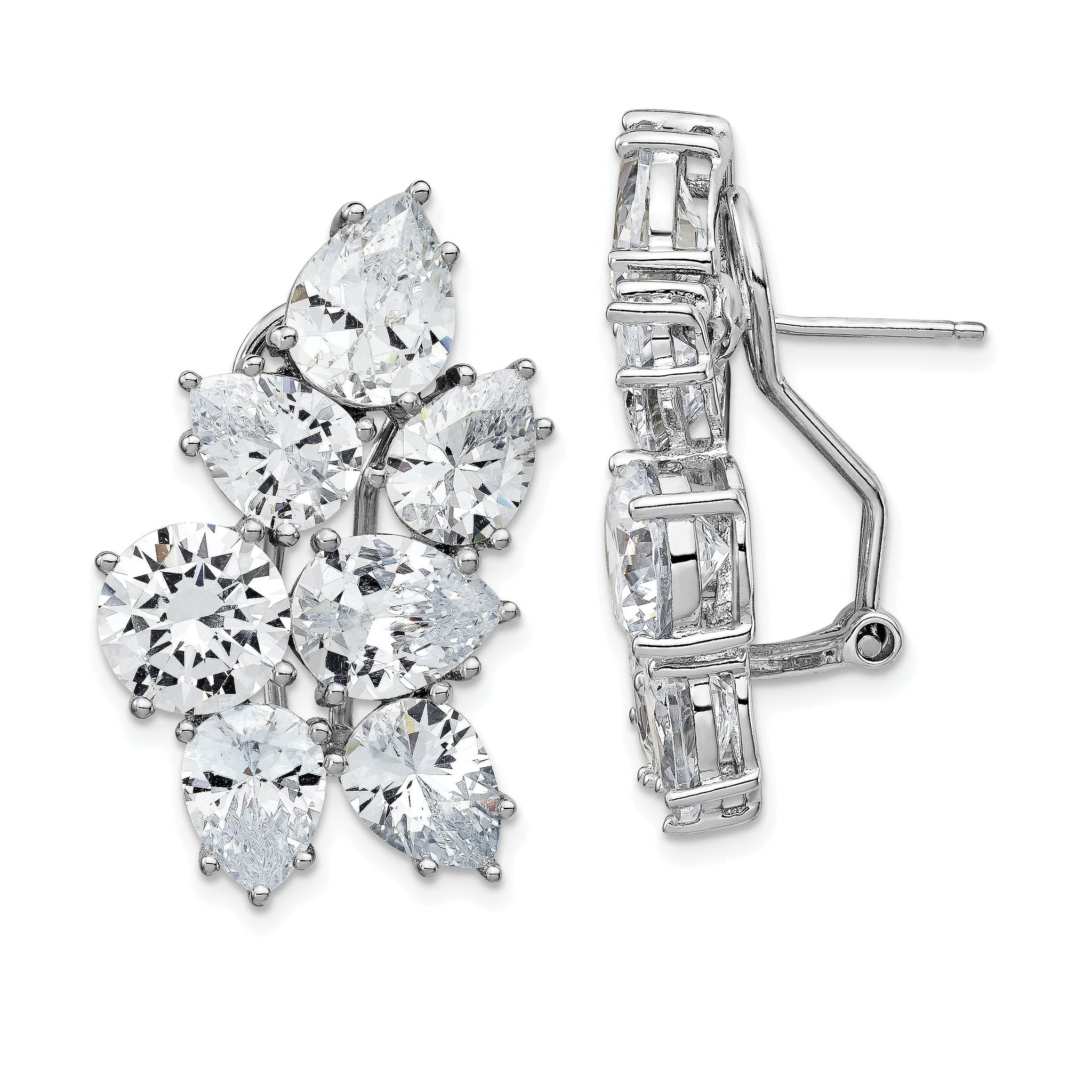 Cheryl M Sterling Silver Rhodium-plated Fancy Brilliant-cut CZ Cluster Omega Back Earrings Main image
