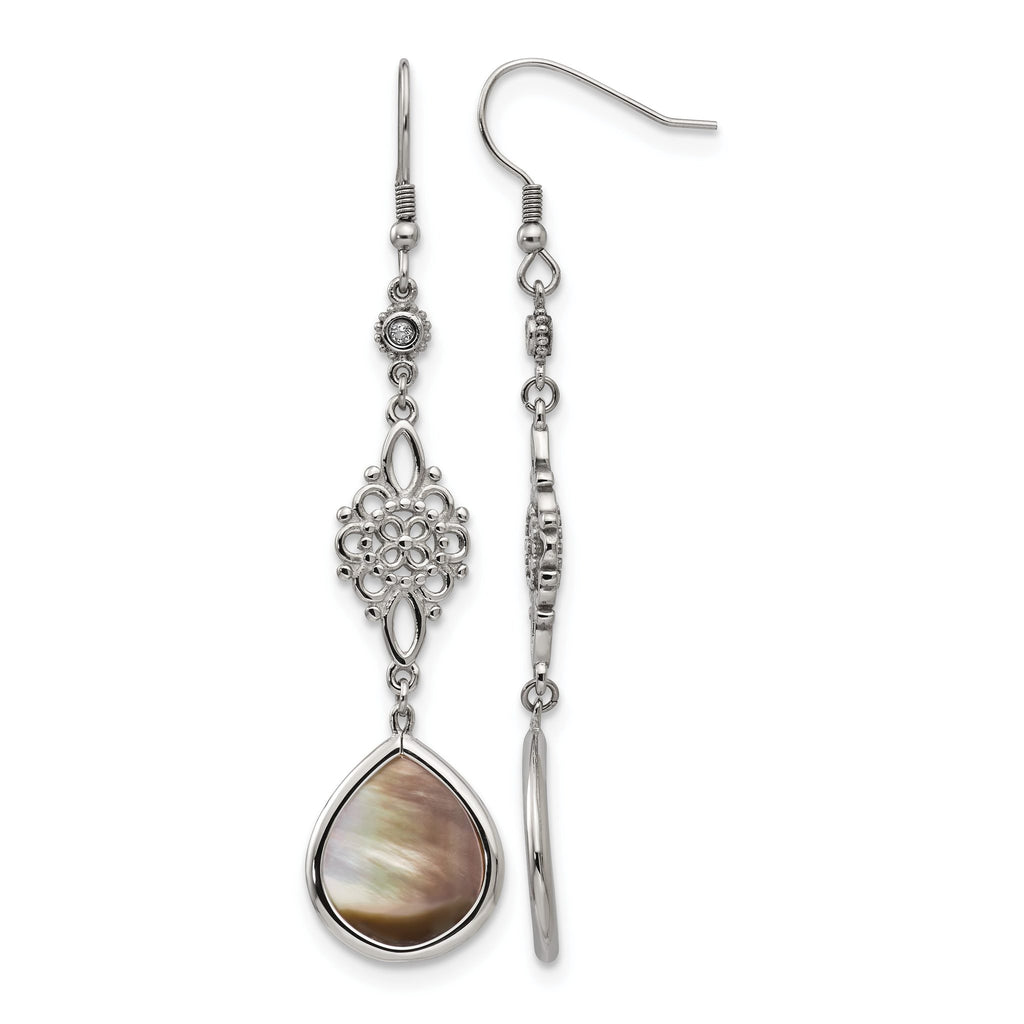 Stainless Steel Polished Pear Black Cubic Zirconia Drop Dangle Earrings for Women