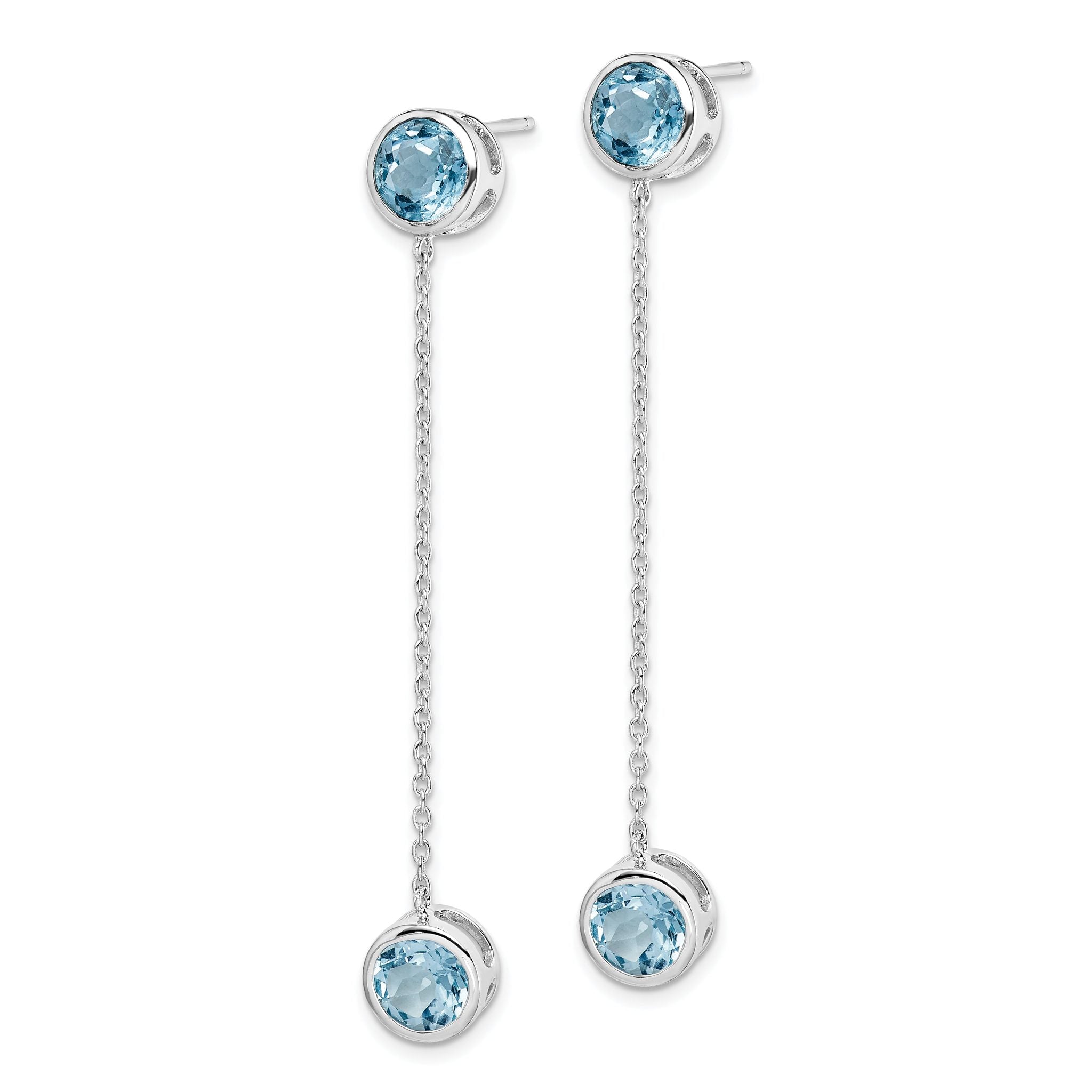 Sterling Silver Rhodium-plated Blue Topaz Chain Post Dangle Earrings Secondary image