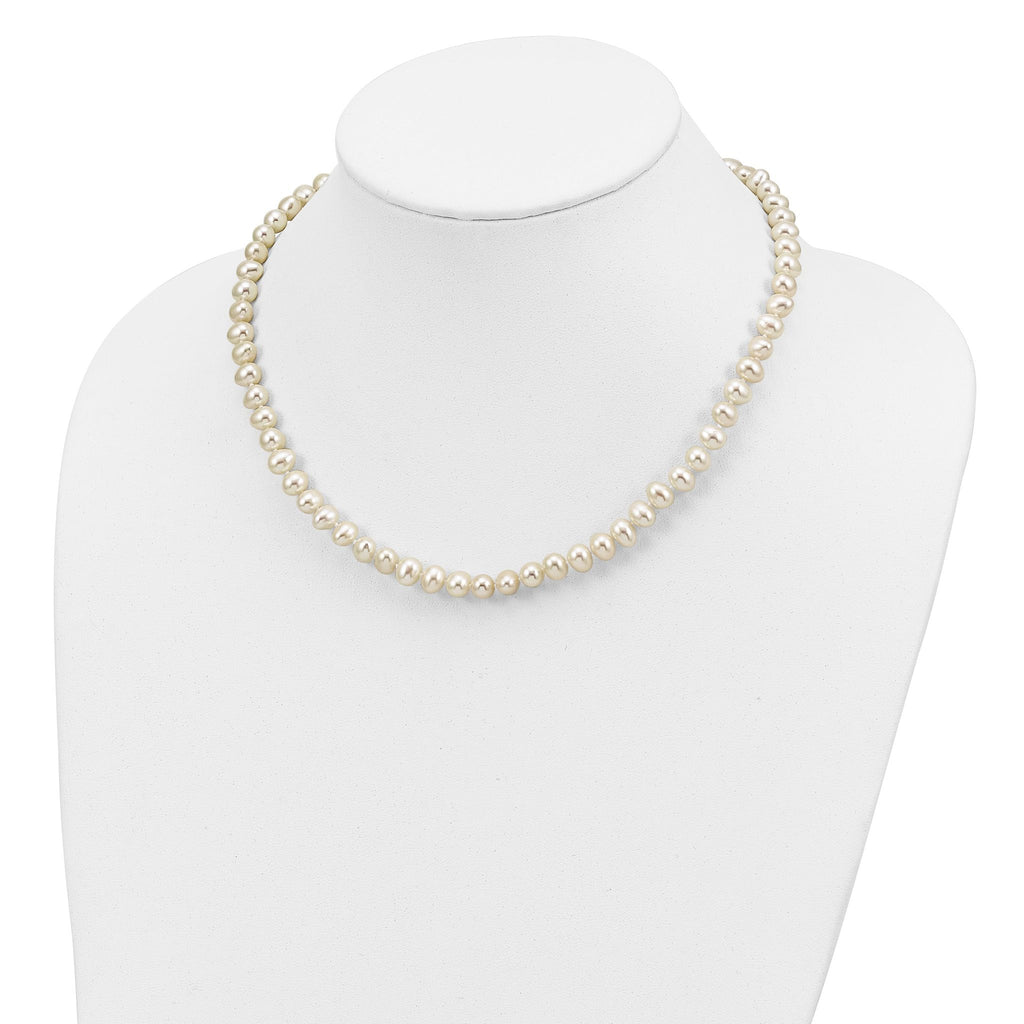 Sterling Silver Rhodium-plated 6-7mm White Semi-Round Freshwater Cultured Pearl 18 inch Necklace, 7.25 in Bracelet and Button Post Earrings Set
