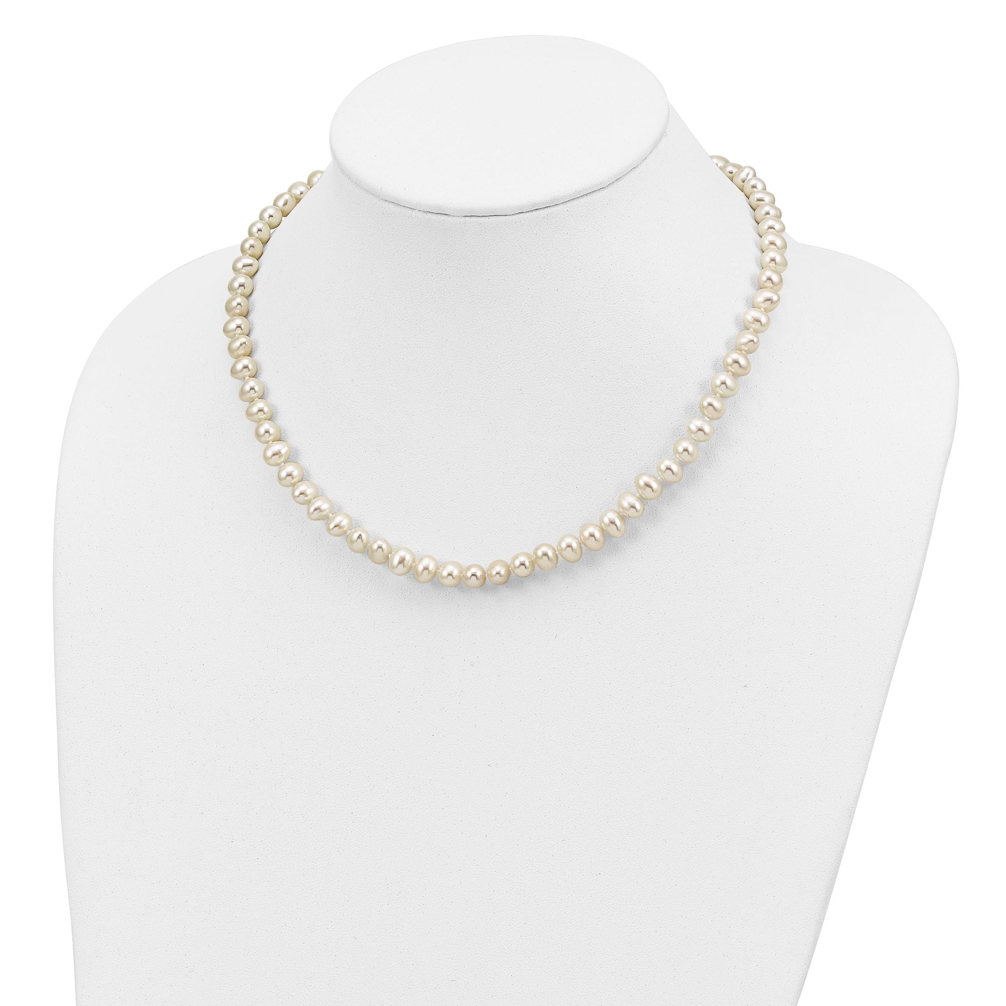 Sterling Silver Rhodium-plated 6-7mm White Semi-Round Freshwater Cultured Pearl 18 inch Necklace, 7.25 in Bracelet and Button Post Earrings Set