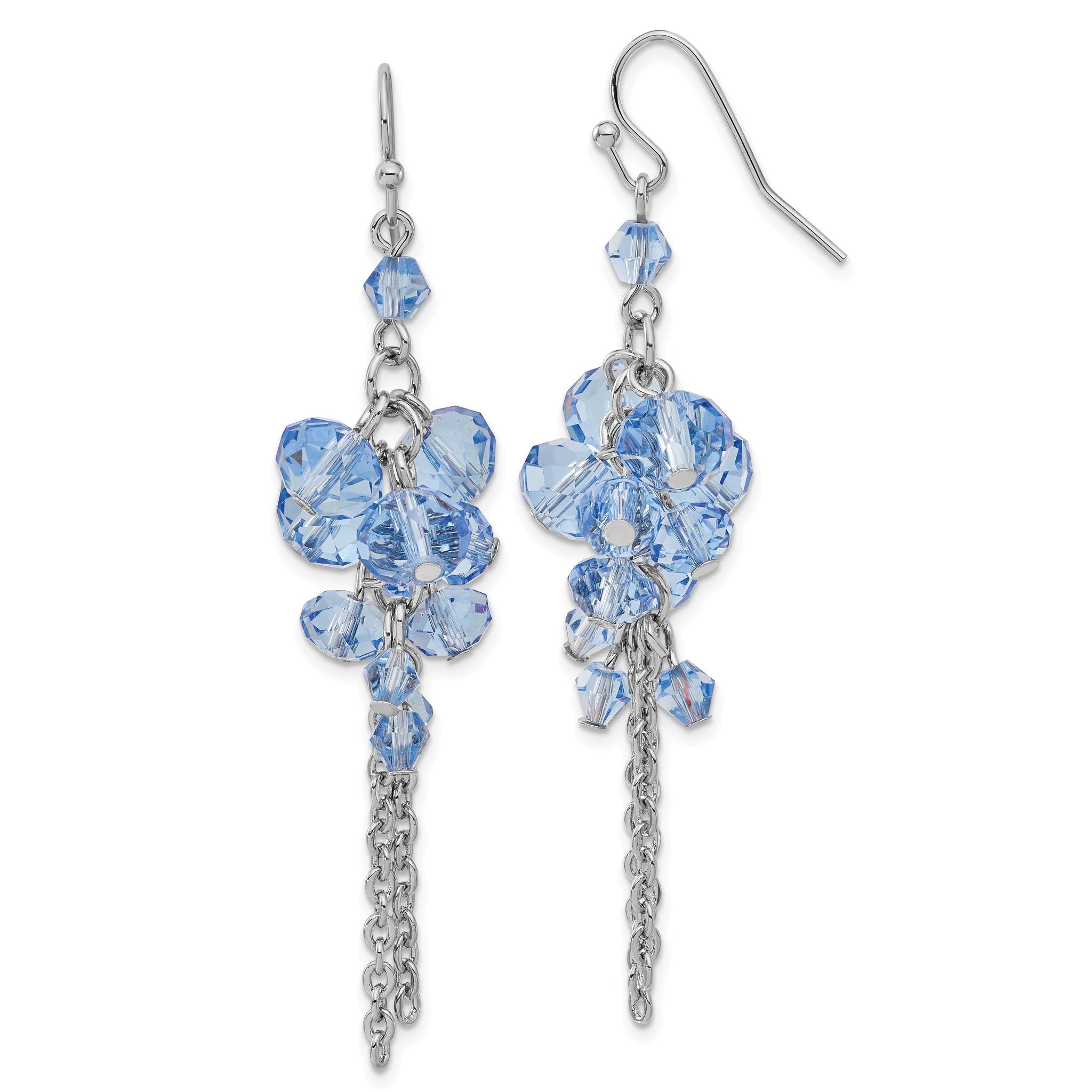 Blue Glass Bead Cluster Drop Earrings in Silver Tone
