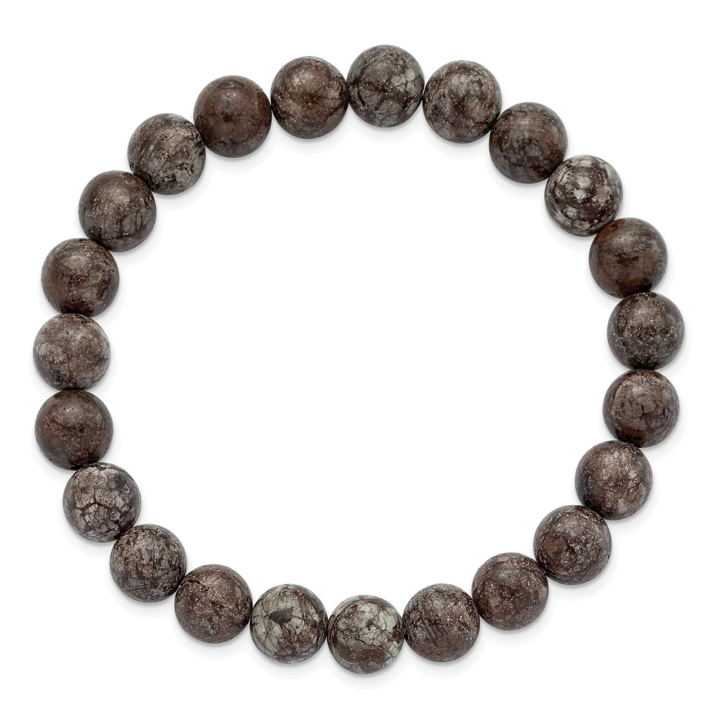 8mm Grey Snowflake Agate Beaded Stretch Bracelet