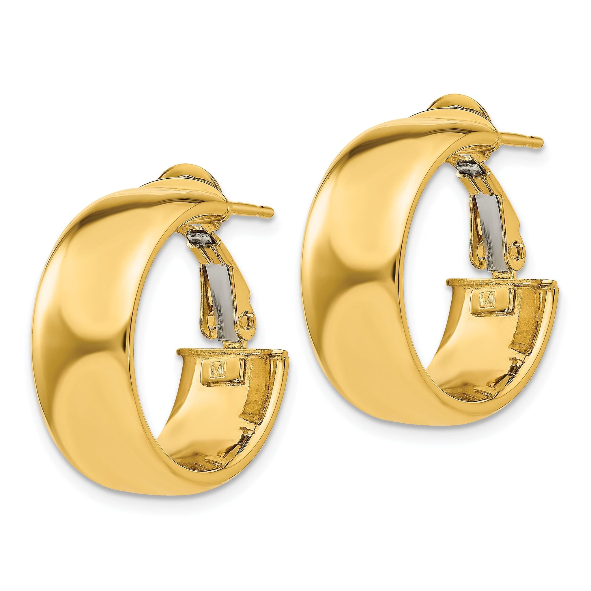 14K Gold Polished Hoop Earrings with Omega Back  Hollow, Sleek Design Secondary image