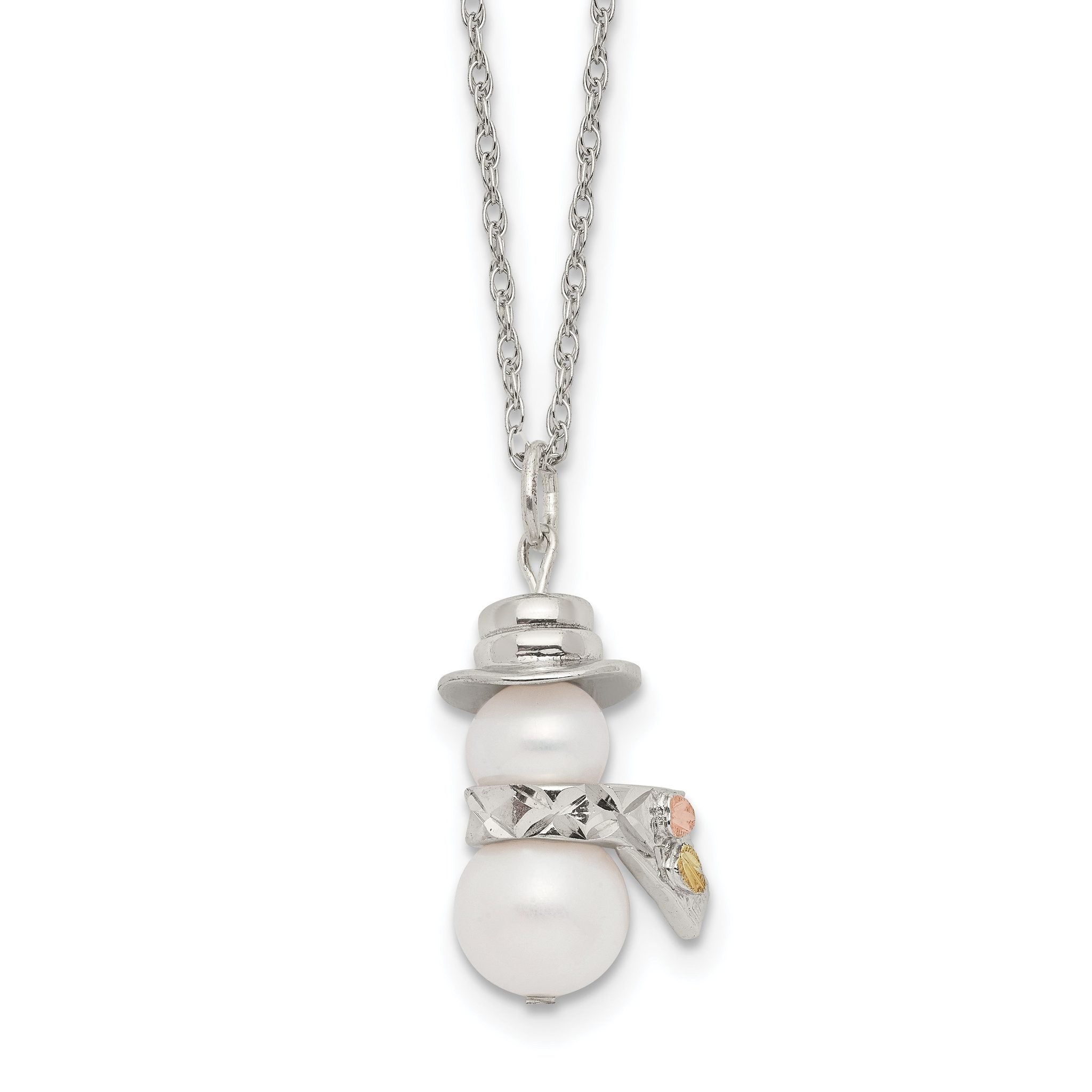 Landstrom's Mt. Rushmore Black Hills Sterling Silver 12K Gold Accents Imitation Pearl Snowman 18 inch Spring Ring Clasp Necklace Main image