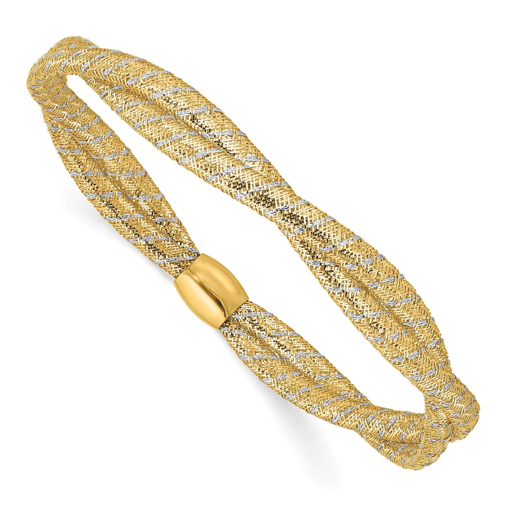 14K with Rhodium Polished 2 Strand Twist Stretch Bangle Main image