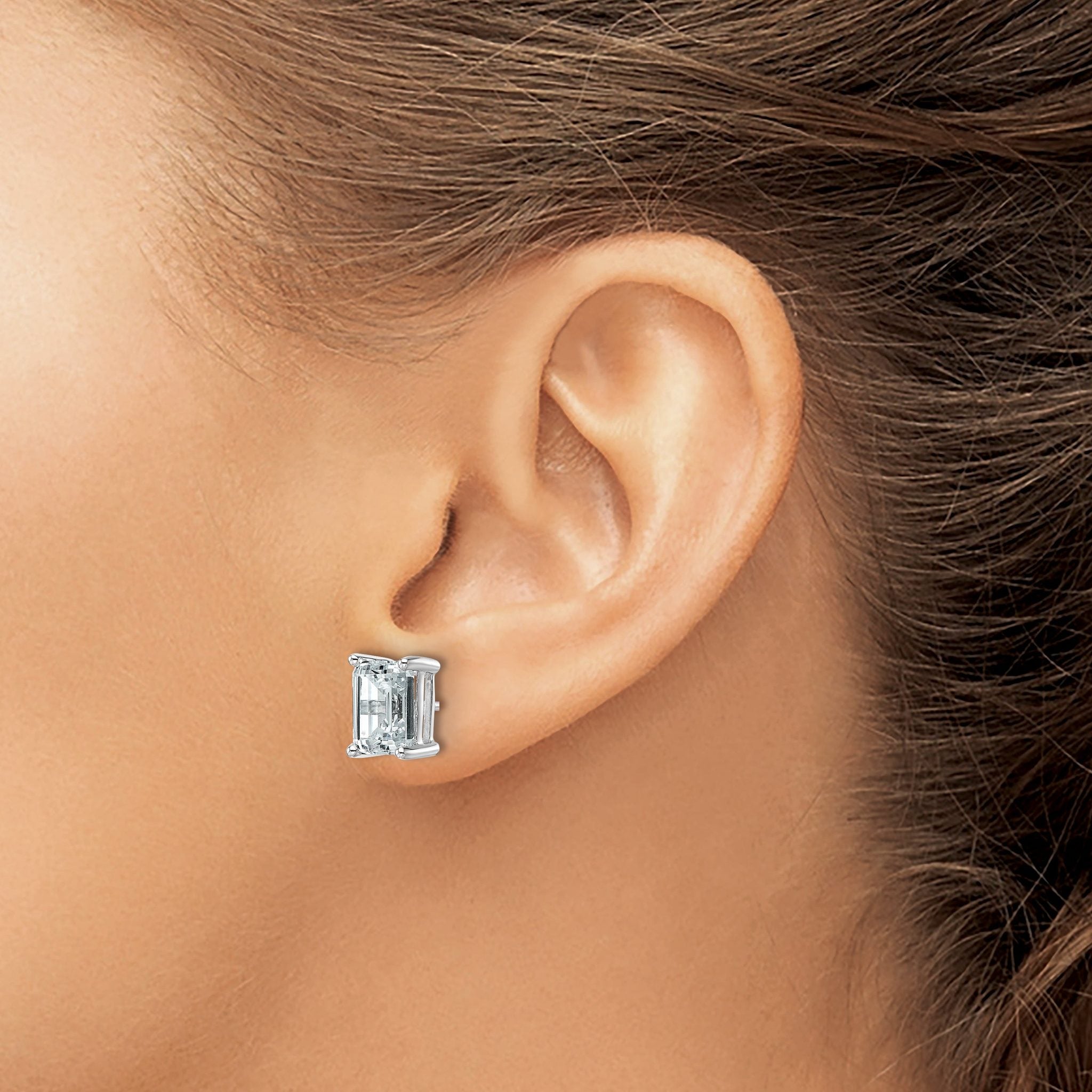 14K White Gold 4 ct Certified Lab-Created Diamond VS/SI+ G+, Octagon / Emerald-Cut 4-Prong Stud Earrings