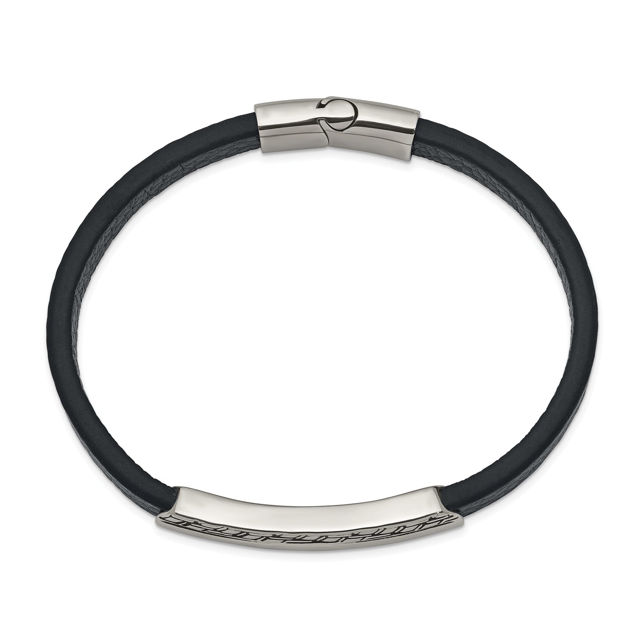 Stainless Steel Antiqued and Polished Navy Blue Leather Bracelet for Men Secondary image