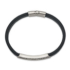 Stainless Steel Antiqued and Polished Navy Blue Leather Bracelet for Men