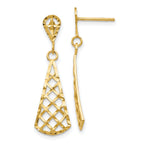 14K Gold Diamond-Cut Dangle Earrings with Polished Inverted Fan Design