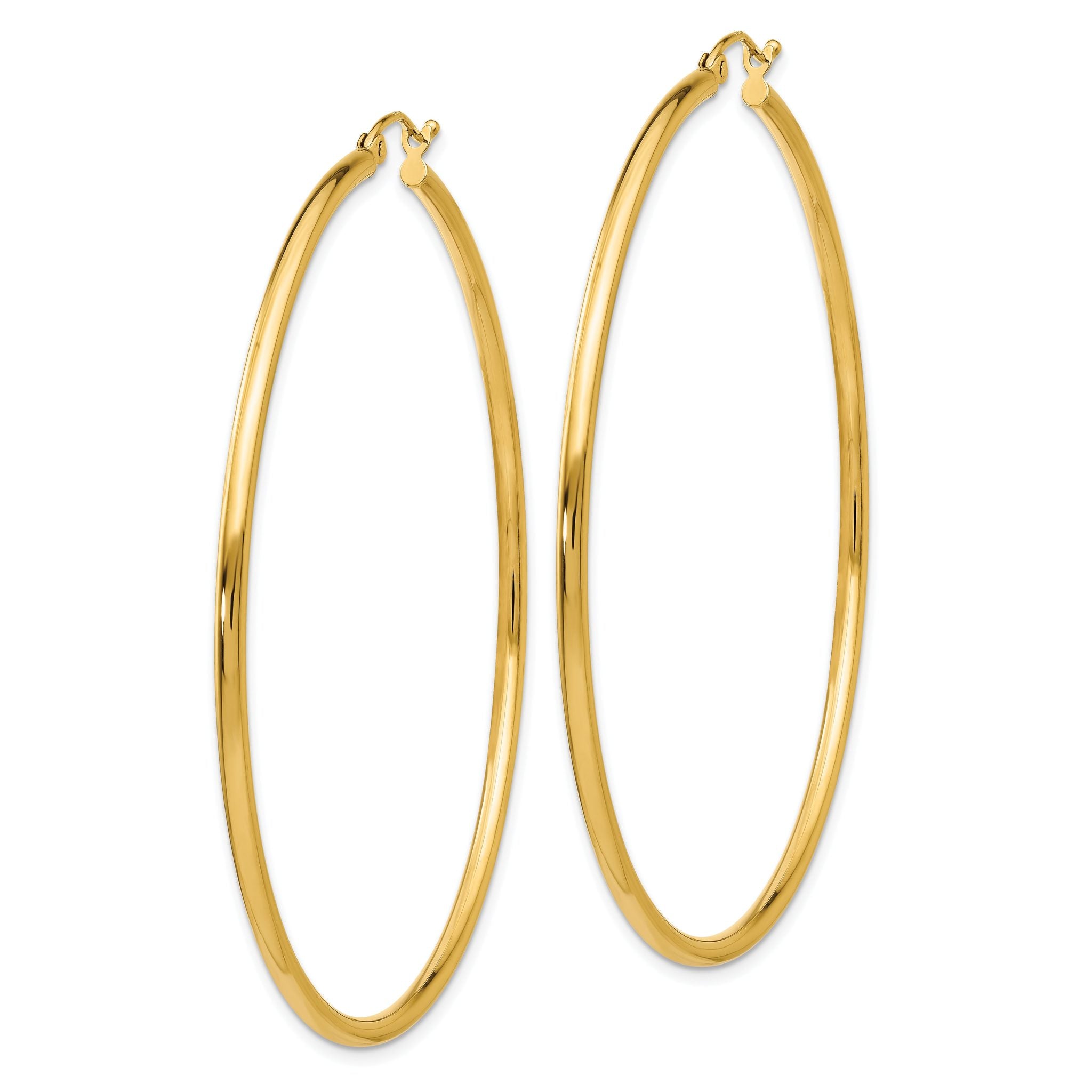 10K Gold Polished Hoop Earrings 2mm Tube Elegant 55mm Women's