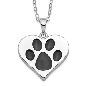Paw Heart Ash Holder Necklace in Sterling Silver, Antiqued, 18 Inch - Sophia Jewelers