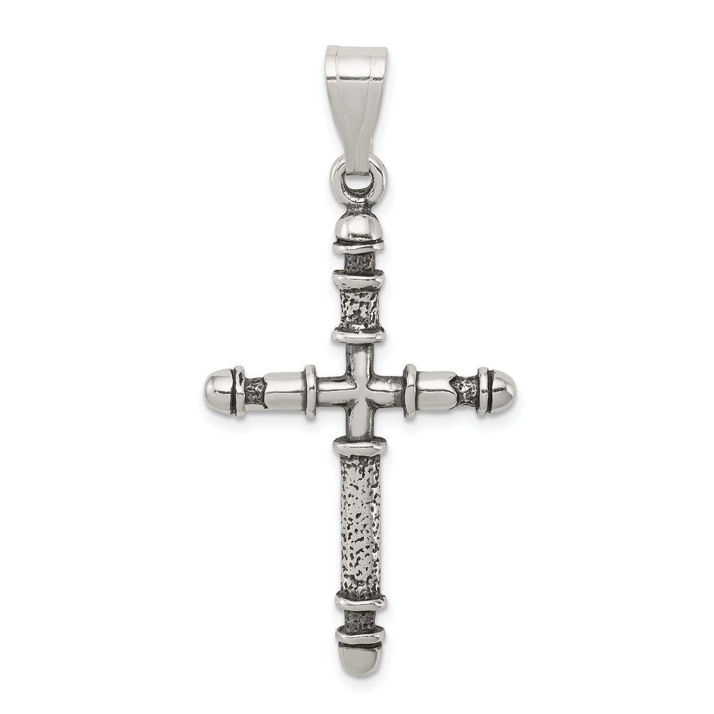 Sterling Silver 925 Antiqued Cross Pendant with Polished Solid Design