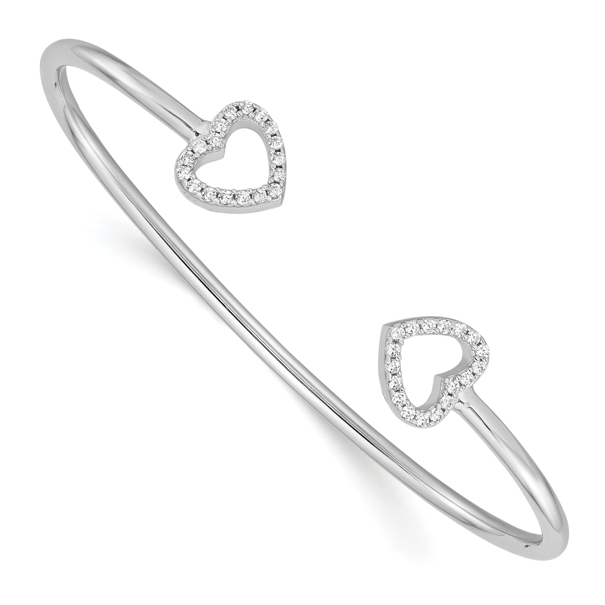 Sophia Jewelers Polished 925 Silver Heart Cuff Bangle with 36 CZ Main image
