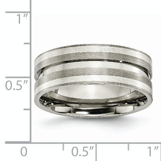 Grooved Inlay Wedding Band in Titanium & Sterling Silver, 8mm