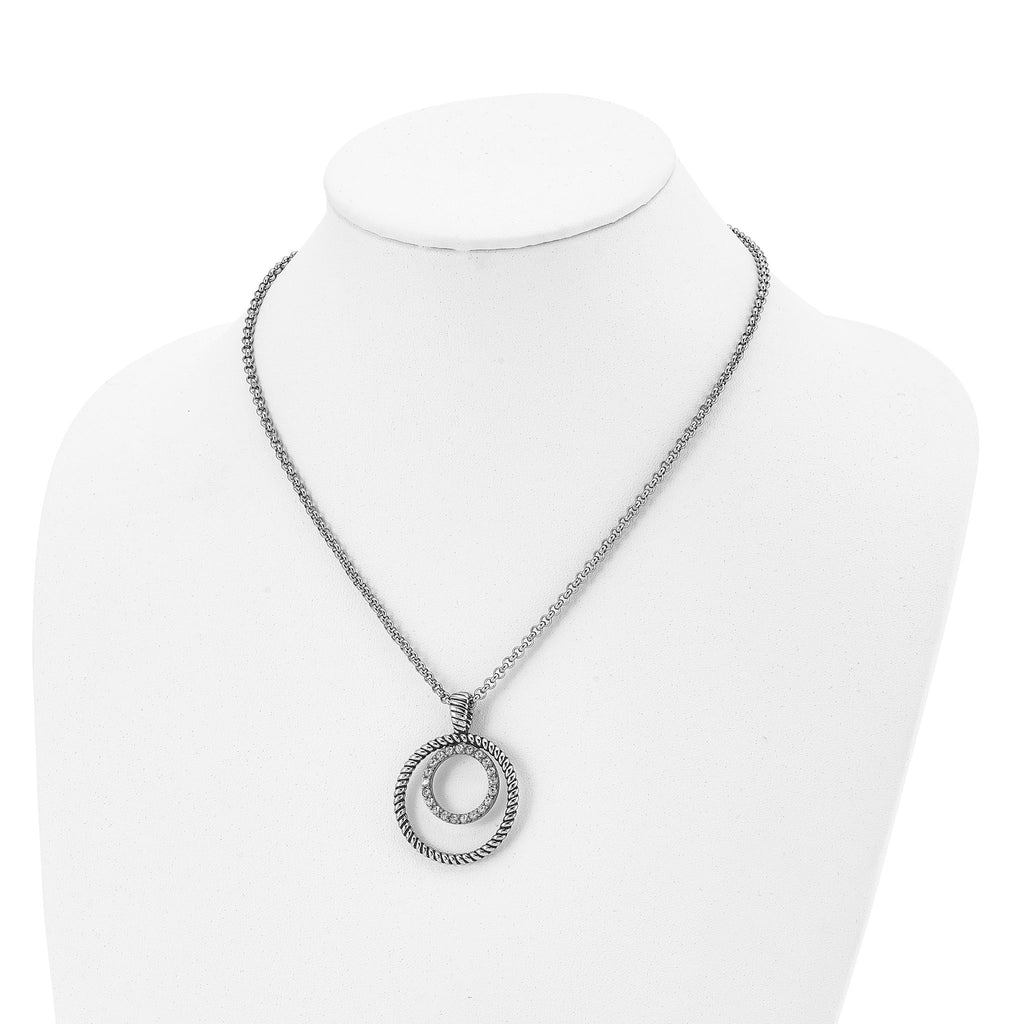 Antiqued CZ Circle Necklace in Stainless Steel