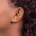Sterling Silver 4mm Aquamarine Stud Earrings with Rhodium-Plated Finish