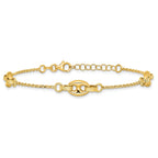 14K Polished and Textured 10.6mm Greek Key Etched Link 7.25 inch Bracelet Plus 1 inch Extender