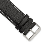 Black Sport Watch Band in Leather with White Stitching, 16mm