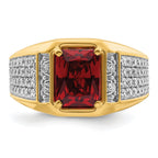 14k with White Rhodium 3/4 carat Lab Grown Diamond VS/SI+ G+ and Created Ruby Complete Men's Ring