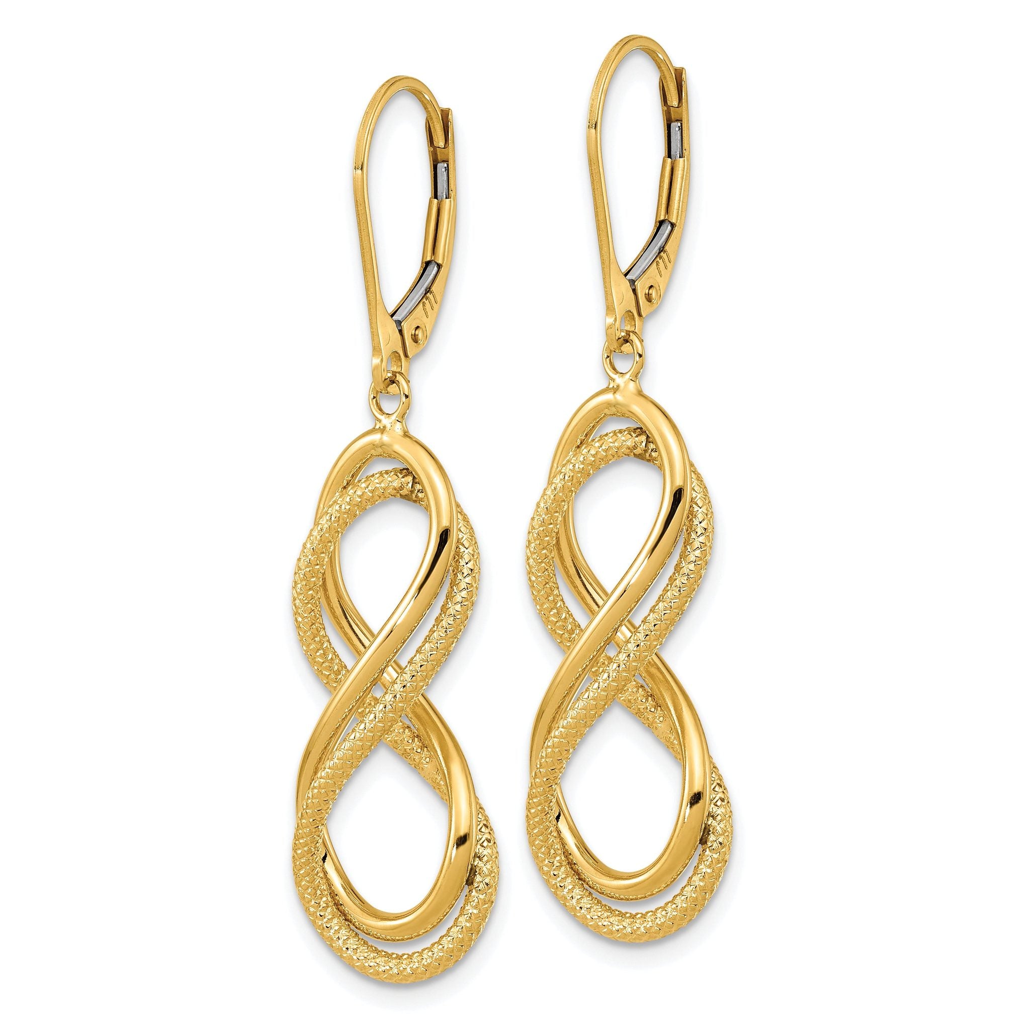 14K Polished Textured Infinity Leverback Earrings Secondary image