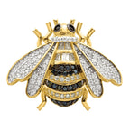 Sterling Silver Blk/White RH-plated Gold Tone CZ Bumblebee Ring