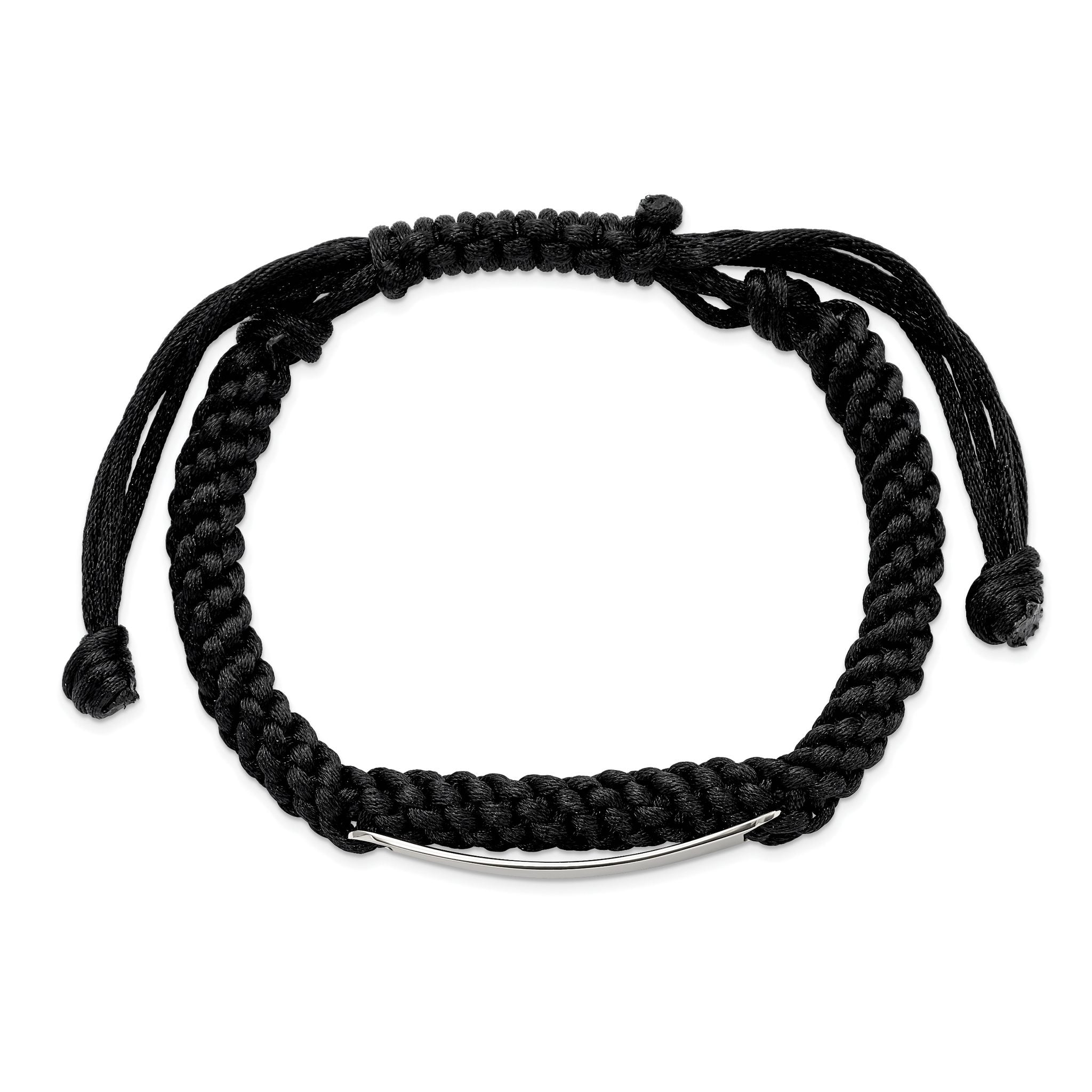 Stainless Steel Polished Black Fabric Adjustable ID Bracelet for Men