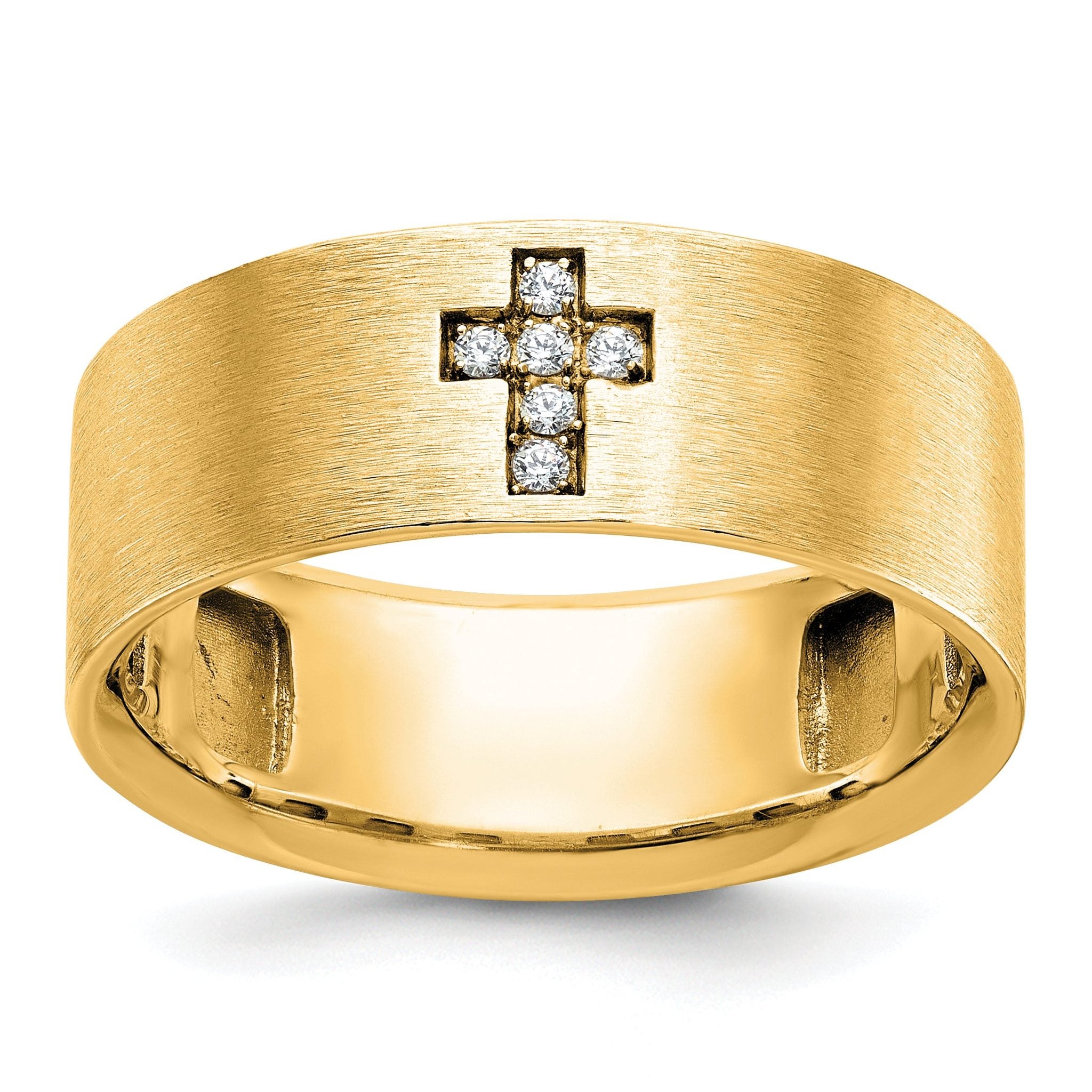 10k Men's Satin 1/20 Carat A Quality Diamond Cross Ring Main image